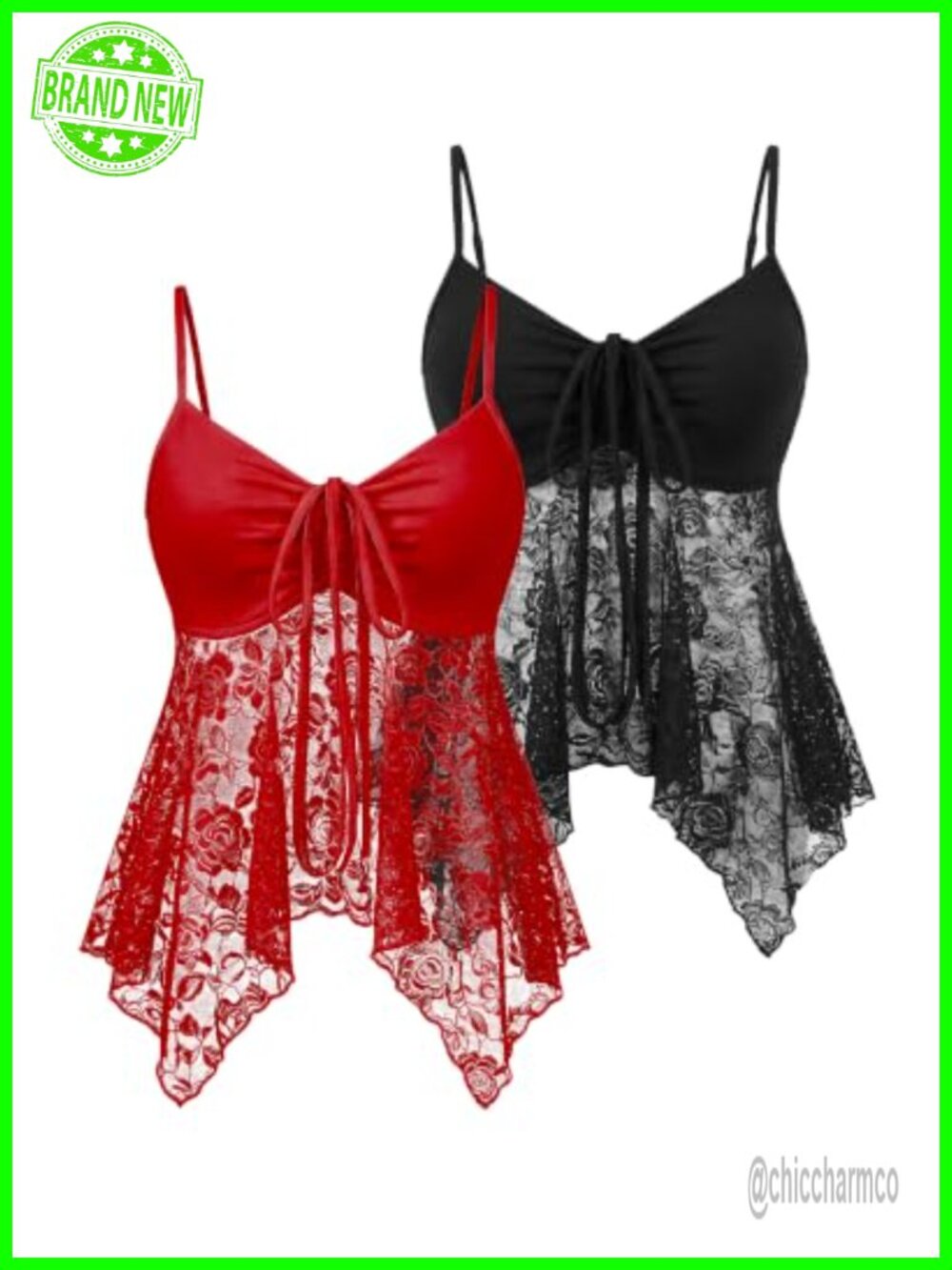 2 Pack Lace Flowy Camisole Y2K Sexy Summer Tank Top V-Neck Sleeveless